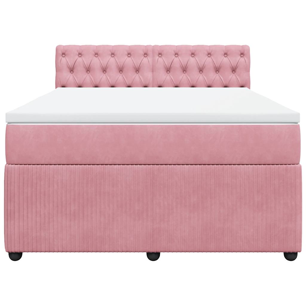 vidaXL Κρεβάτι Boxspring με Στρώμα Ροζ 140x190 εκ. Βελούδινο