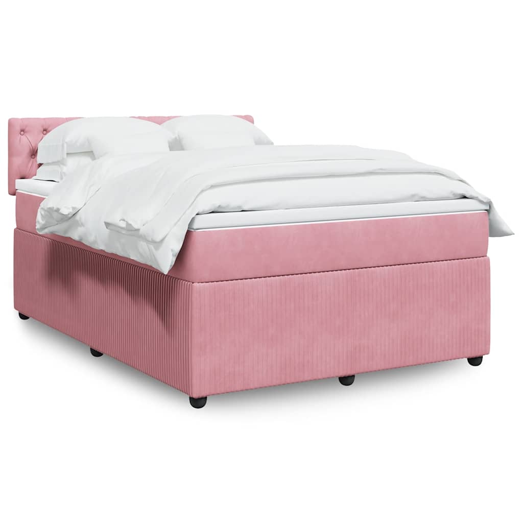 vidaXL Κρεβάτι Boxspring με Στρώμα Ροζ 140x190 εκ. Βελούδινο