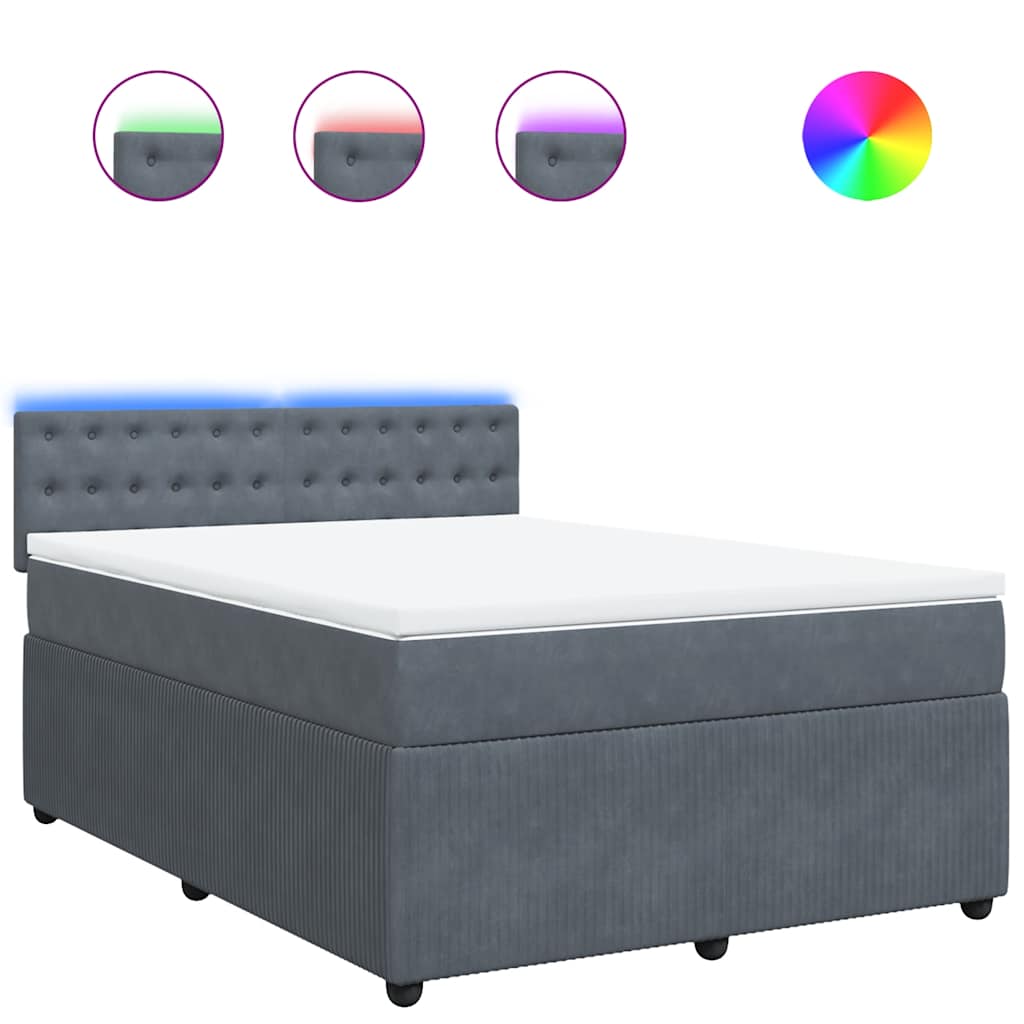 vidaXL Κρεβάτι Boxspring με Στρώμα Σκούρο Γκρι 140x190 εκ. Βελούδινο