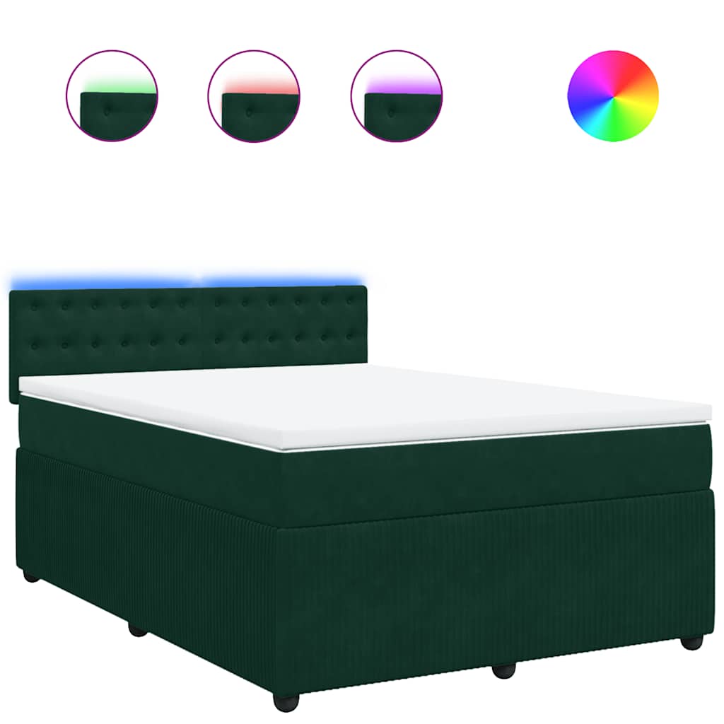 vidaXL Κρεβάτι Boxspring με Στρώμα Σκούρο Πράσινο 140x190εκ. Βελούδινο