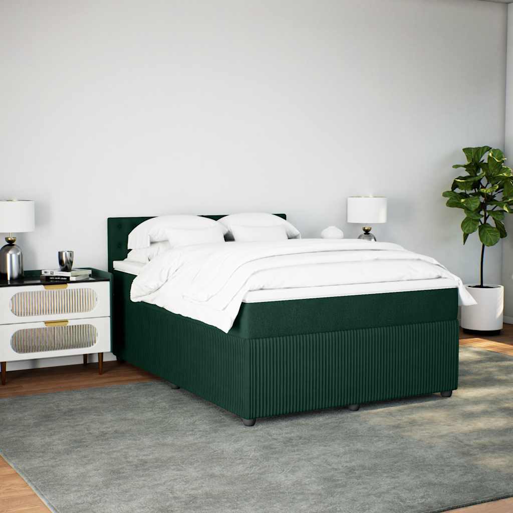 vidaXL Κρεβάτι Boxspring με Στρώμα Σκούρο Πράσινο 140x190εκ. Βελούδινο
