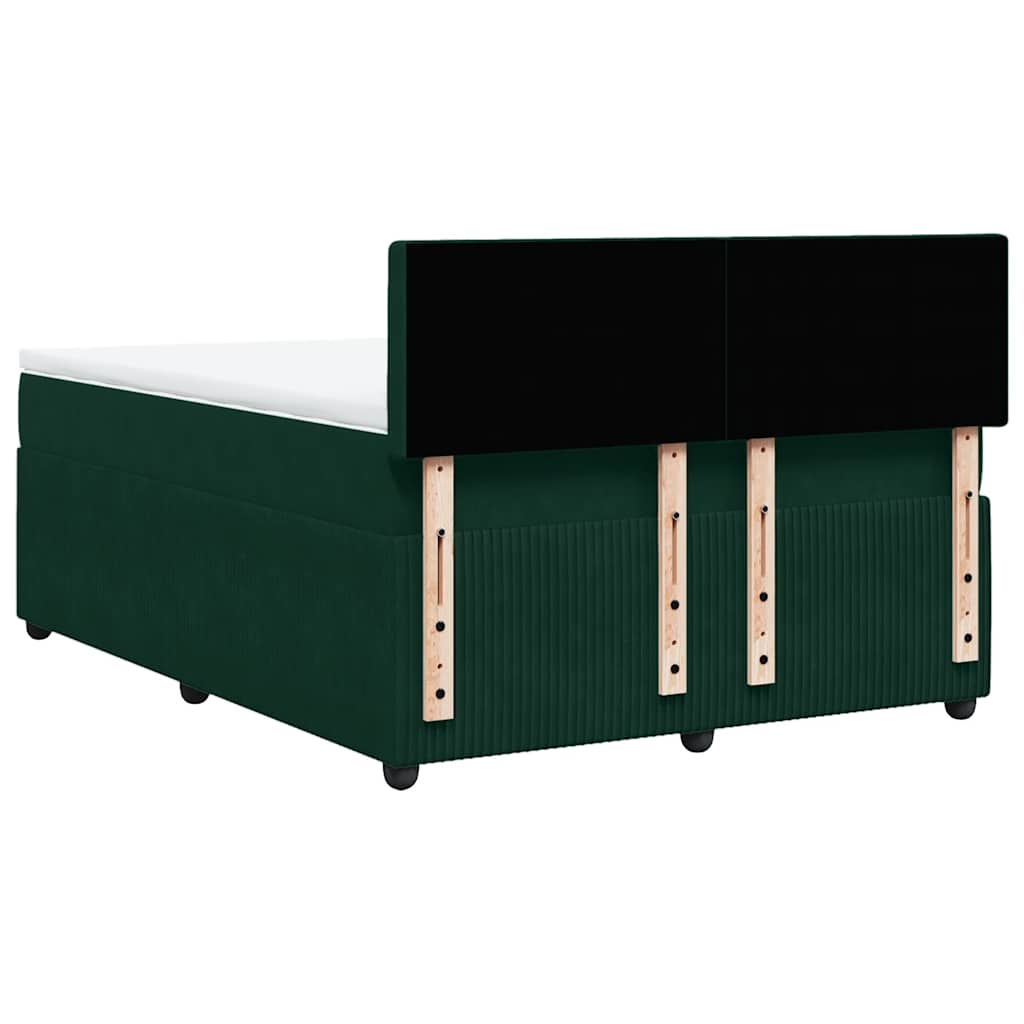 vidaXL Κρεβάτι Boxspring με Στρώμα Σκούρο Πράσινο 140x190εκ. Βελούδινο