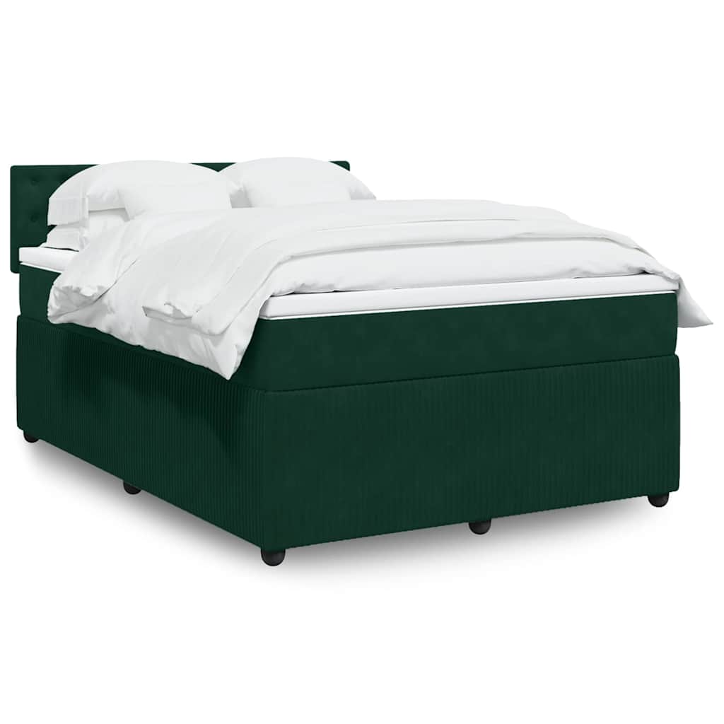 vidaXL Κρεβάτι Boxspring με Στρώμα Σκούρο Πράσινο 140x190εκ. Βελούδινο