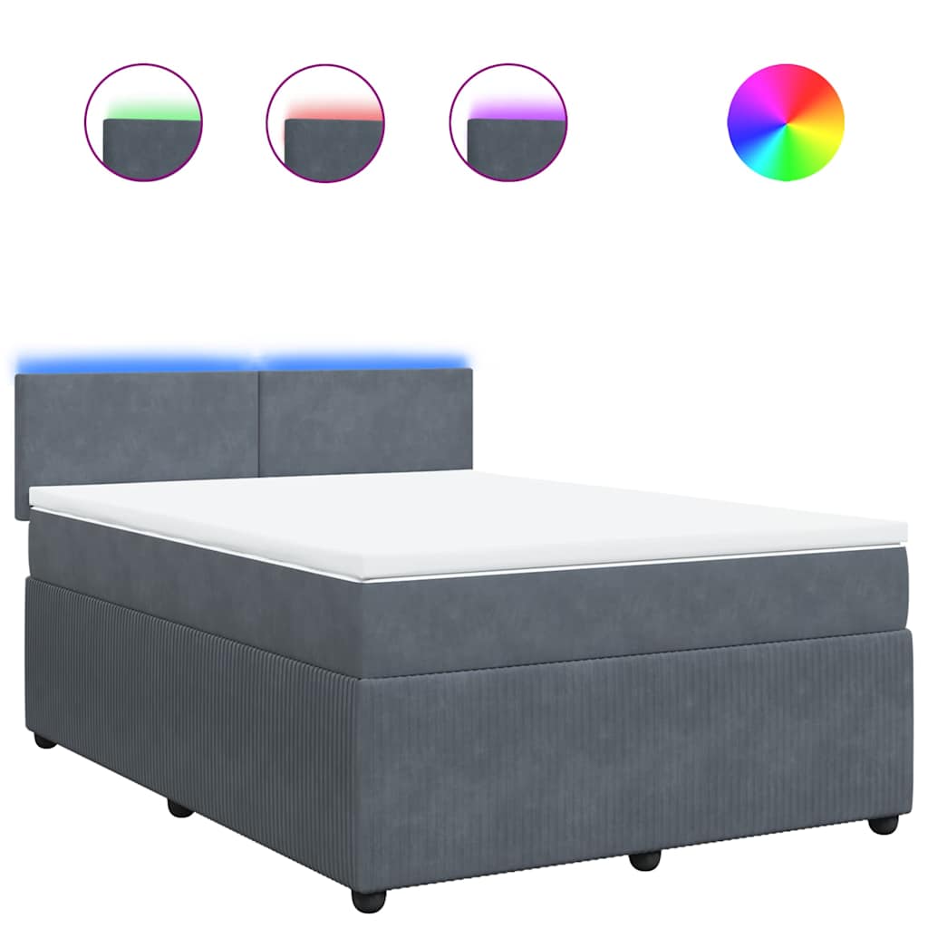 vidaXL Κρεβάτι Boxspring με Στρώμα Σκούρο Γκρι 140x200 εκ. Βελούδινο