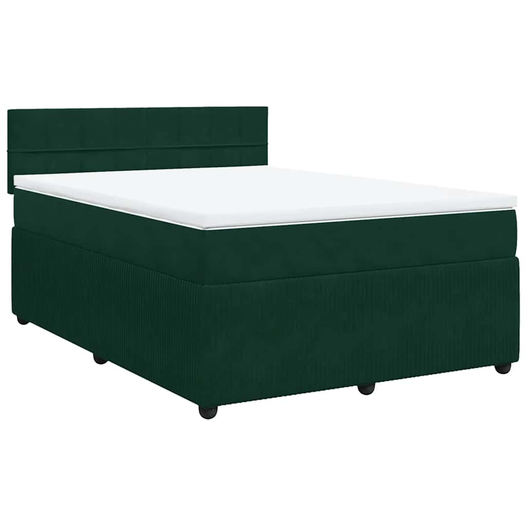 vidaXL Κρεβάτι Boxspring με Στρώμα Σκούρο Πράσινο 140x200εκ. Βελούδινο
