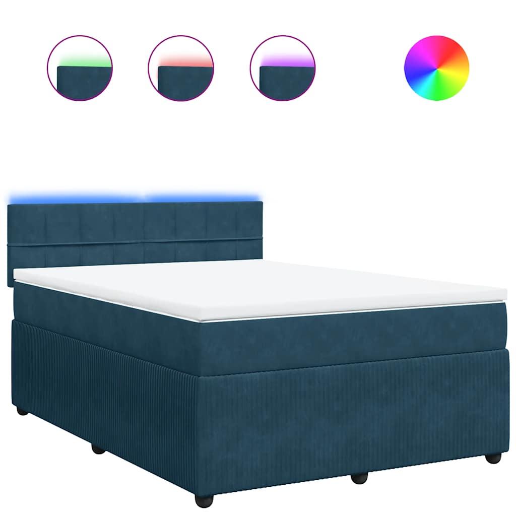 vidaXL Κρεβάτι Boxspring με Στρώμα Μπλε 140x200 εκ. Βελούδινο
