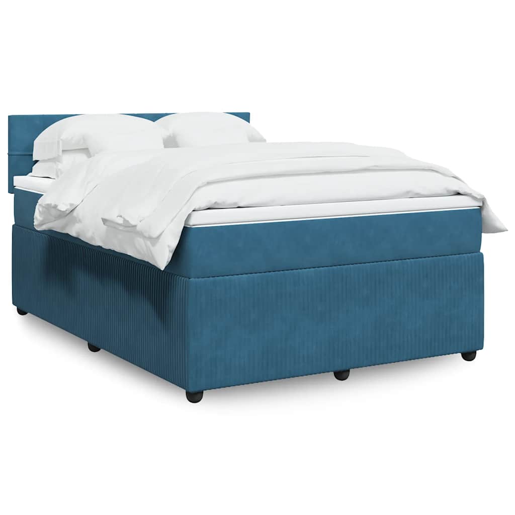 vidaXL Κρεβάτι Boxspring με Στρώμα Μπλε 140x200 εκ. Βελούδινο