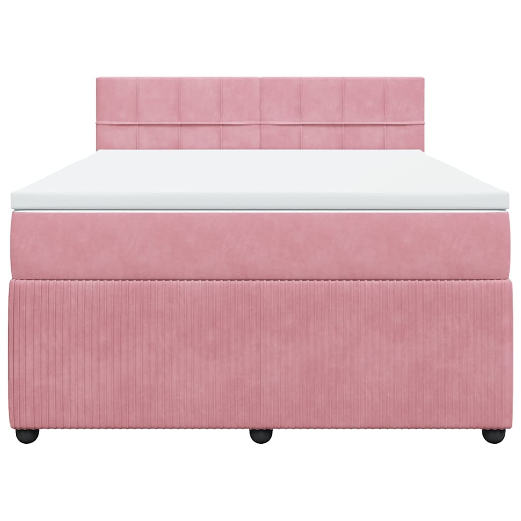 vidaXL Κρεβάτι Boxspring με Στρώμα Ροζ 140x200 εκ. Βελούδινο