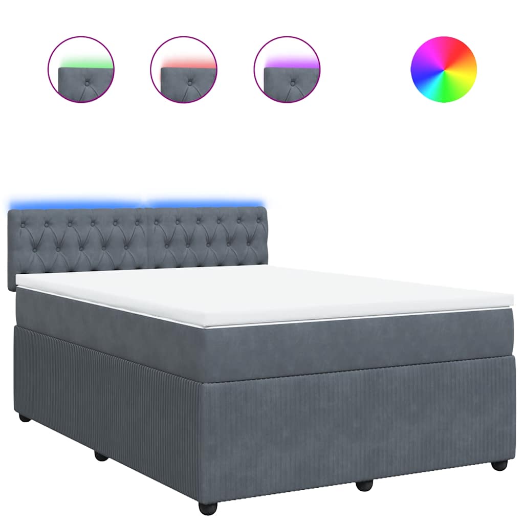 vidaXL Κρεβάτι Boxspring με Στρώμα Σκούρο Γκρι 140x200 εκ. Βελούδινο