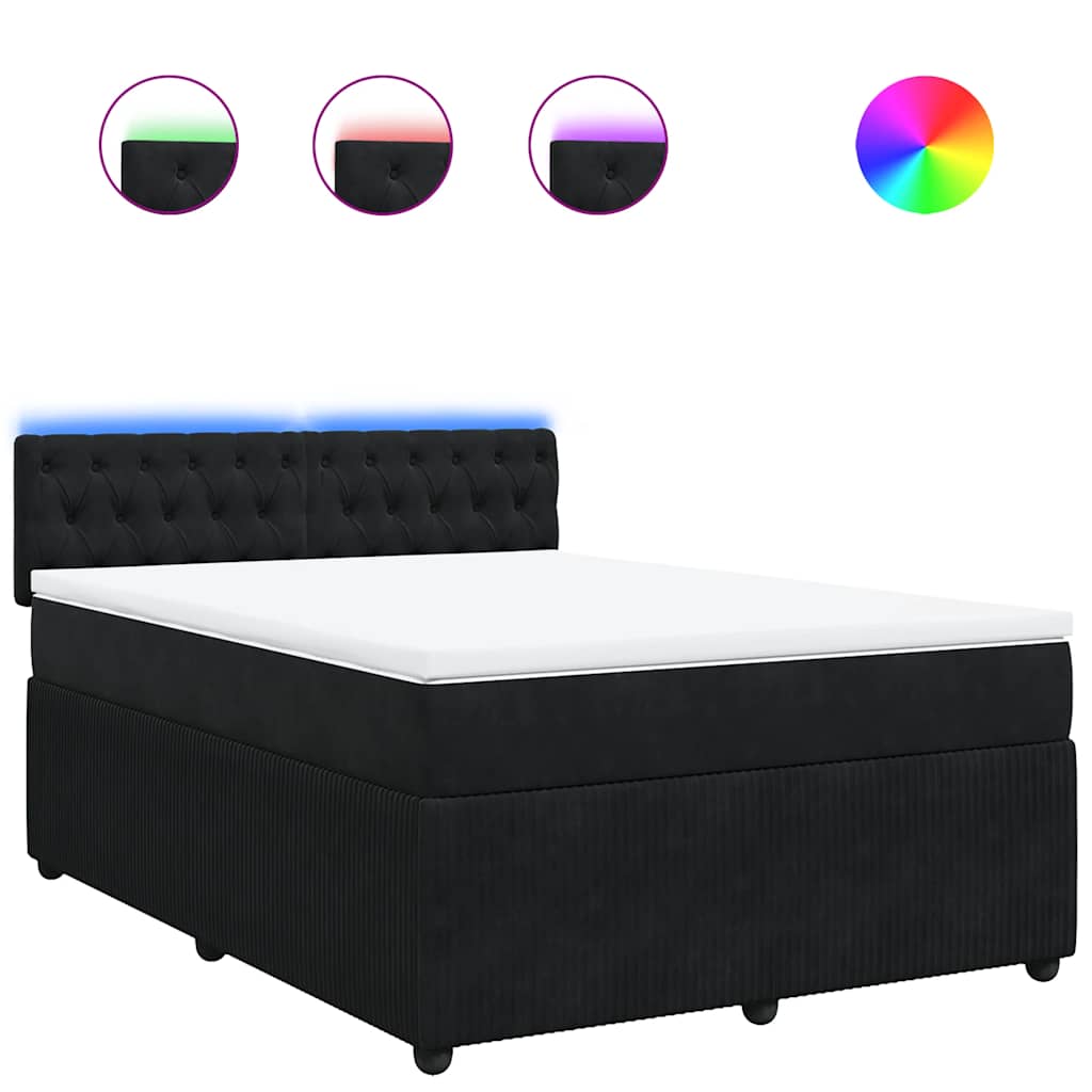 vidaXL Κρεβάτι Boxspring με Στρώμα Μαύρο 140x200 εκ. Βελούδινο