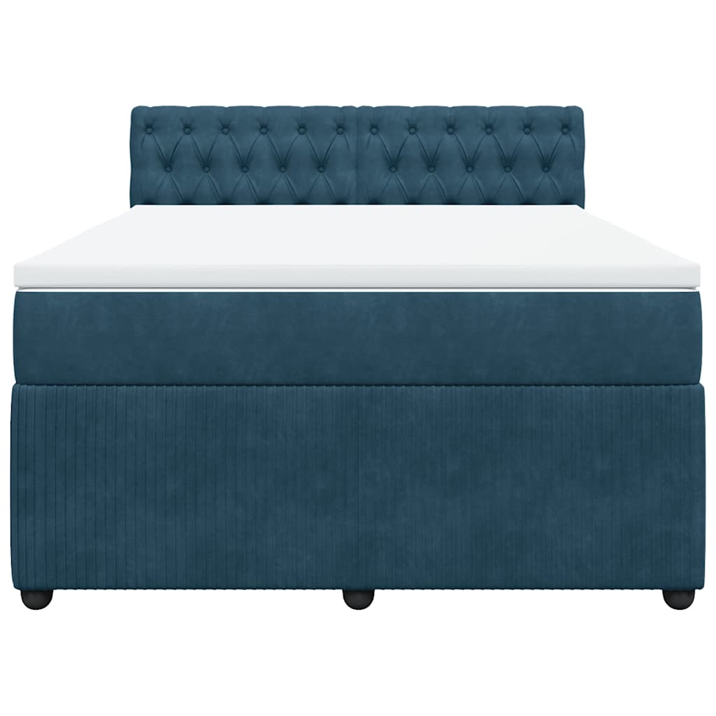 vidaXL Κρεβάτι Boxspring με Στρώμα Μπλε 140x200 εκ. Βελούδινο