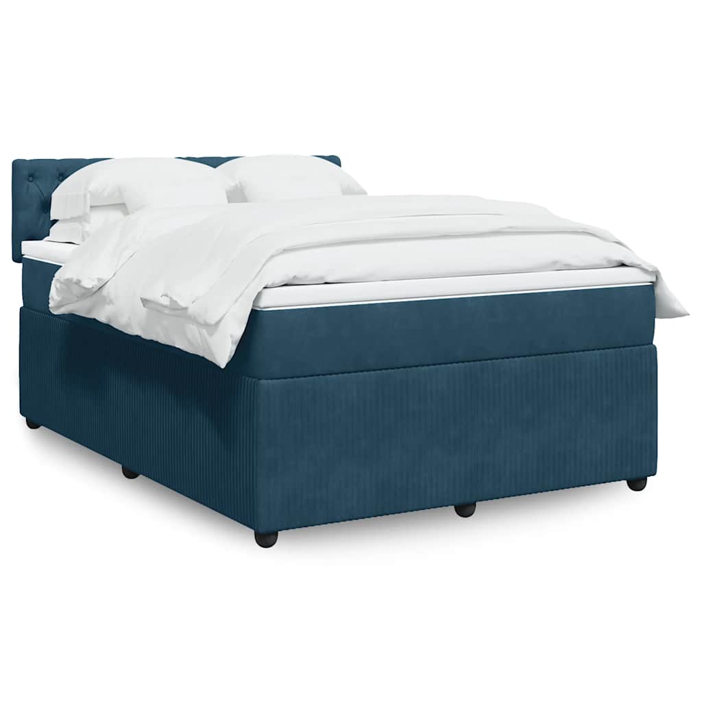 vidaXL Κρεβάτι Boxspring με Στρώμα Μπλε 140x200 εκ. Βελούδινο