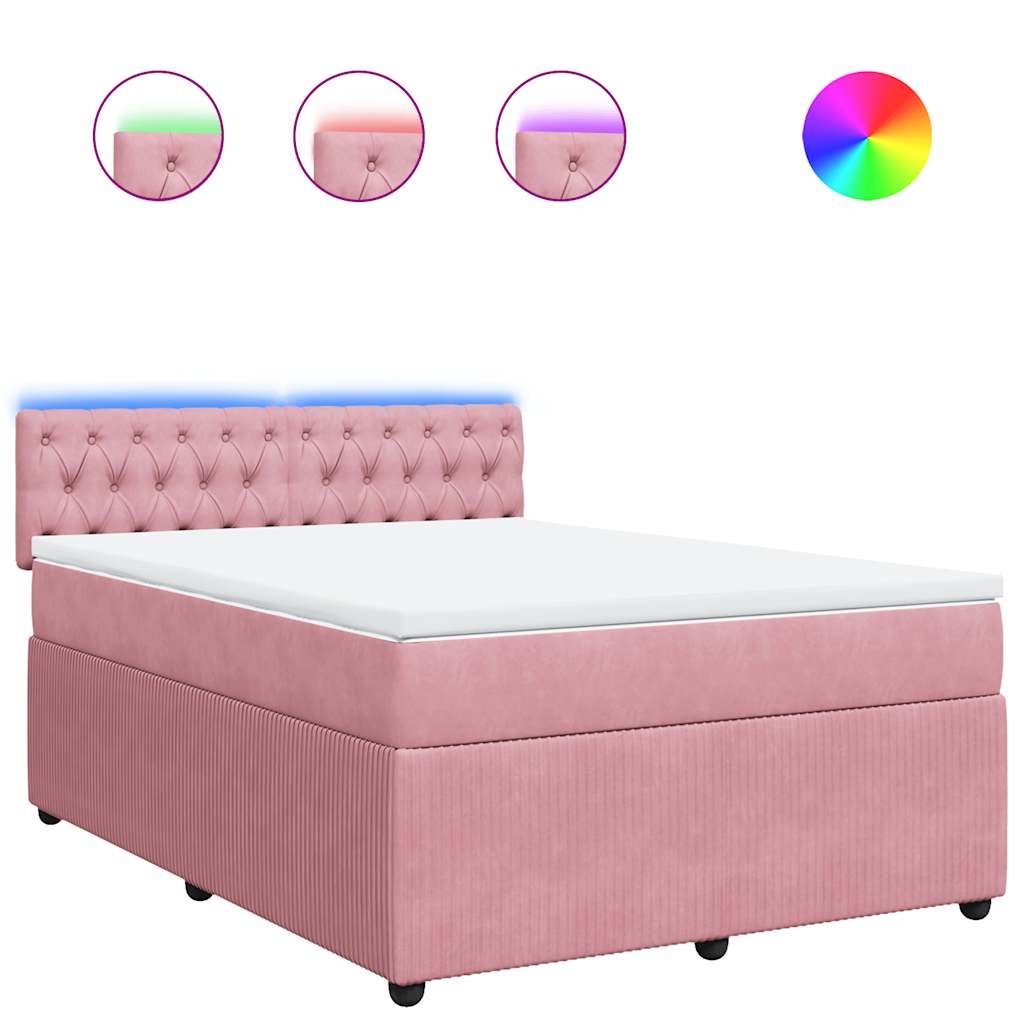 vidaXL Κρεβάτι Boxspring με Στρώμα Ροζ 140x200 εκ. Βελούδινο