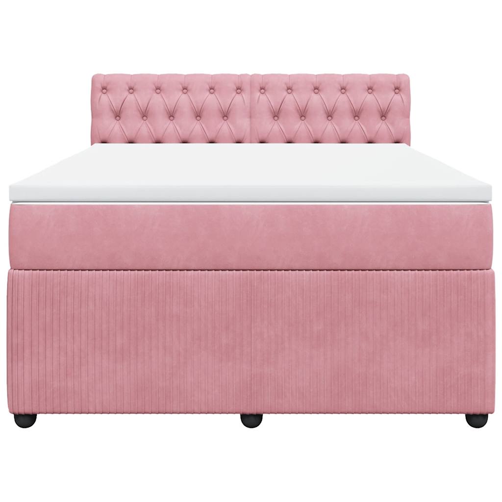 vidaXL Κρεβάτι Boxspring με Στρώμα Ροζ 140x200 εκ. Βελούδινο