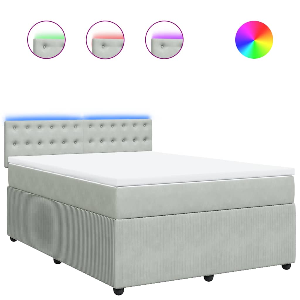 vidaXL Κρεβάτι Boxspring με Στρώμα Ανοιχτό Γκρι 140x200 εκ. Βελούδινο
