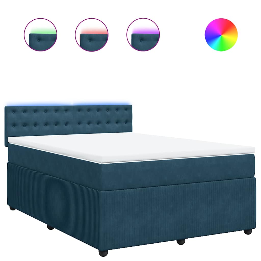 vidaXL Κρεβάτι Boxspring με Στρώμα Μπλε 140x200 εκ. Βελούδινο