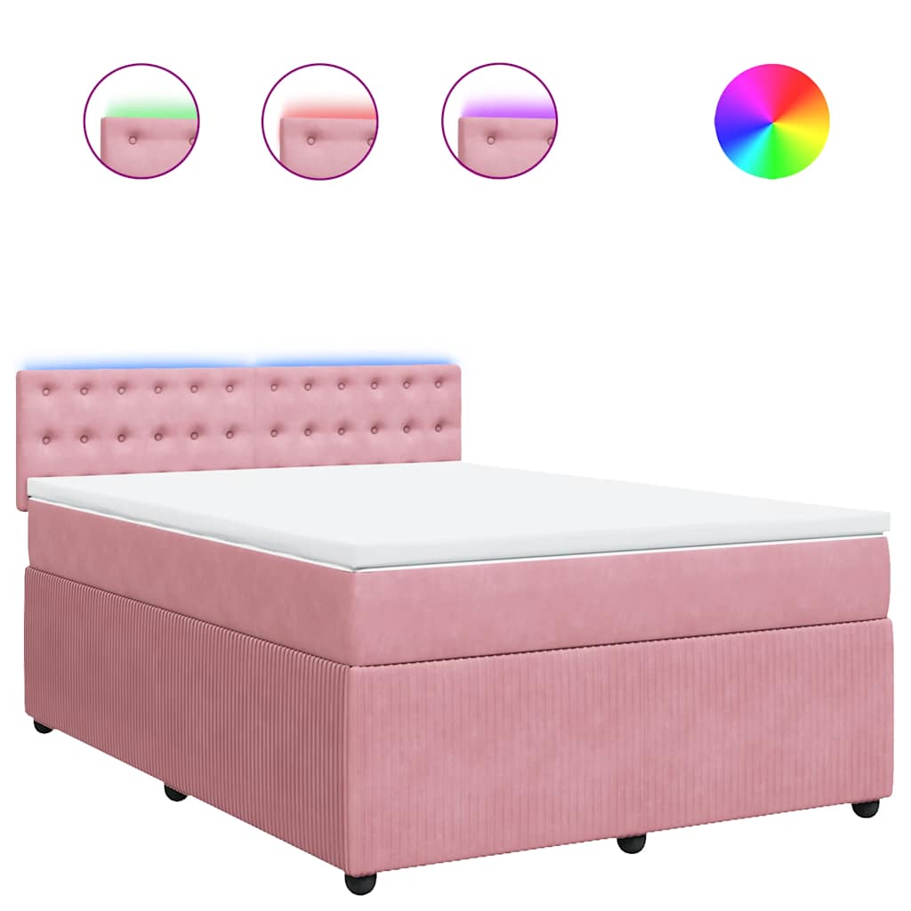 vidaXL Κρεβάτι Boxspring με Στρώμα Ροζ 140x200 εκ. Βελούδινο