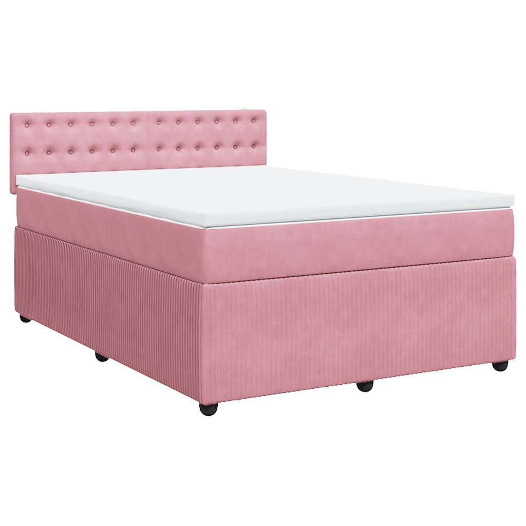 vidaXL Κρεβάτι Boxspring με Στρώμα Ροζ 140x200 εκ. Βελούδινο