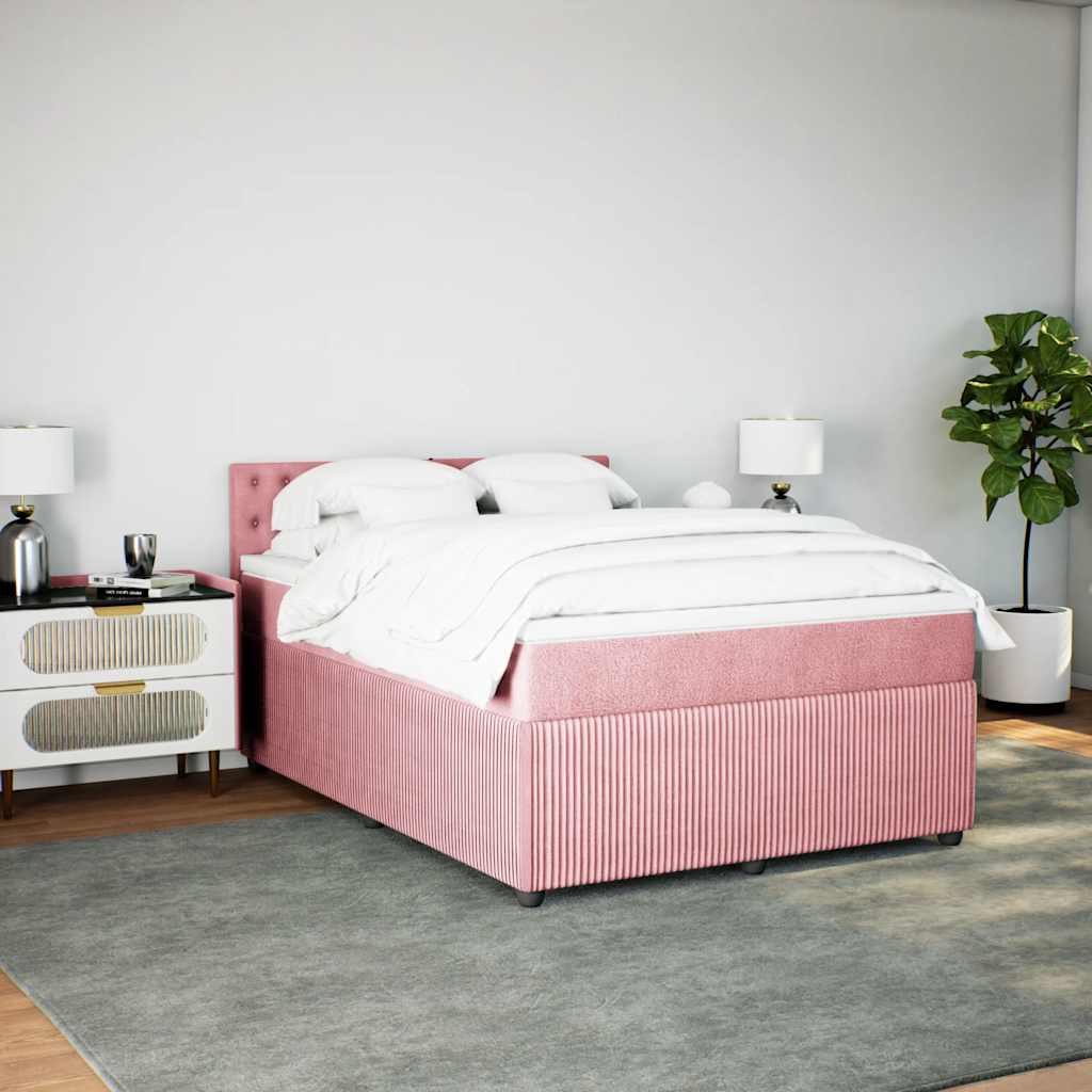 vidaXL Κρεβάτι Boxspring με Στρώμα Ροζ 140x200 εκ. Βελούδινο