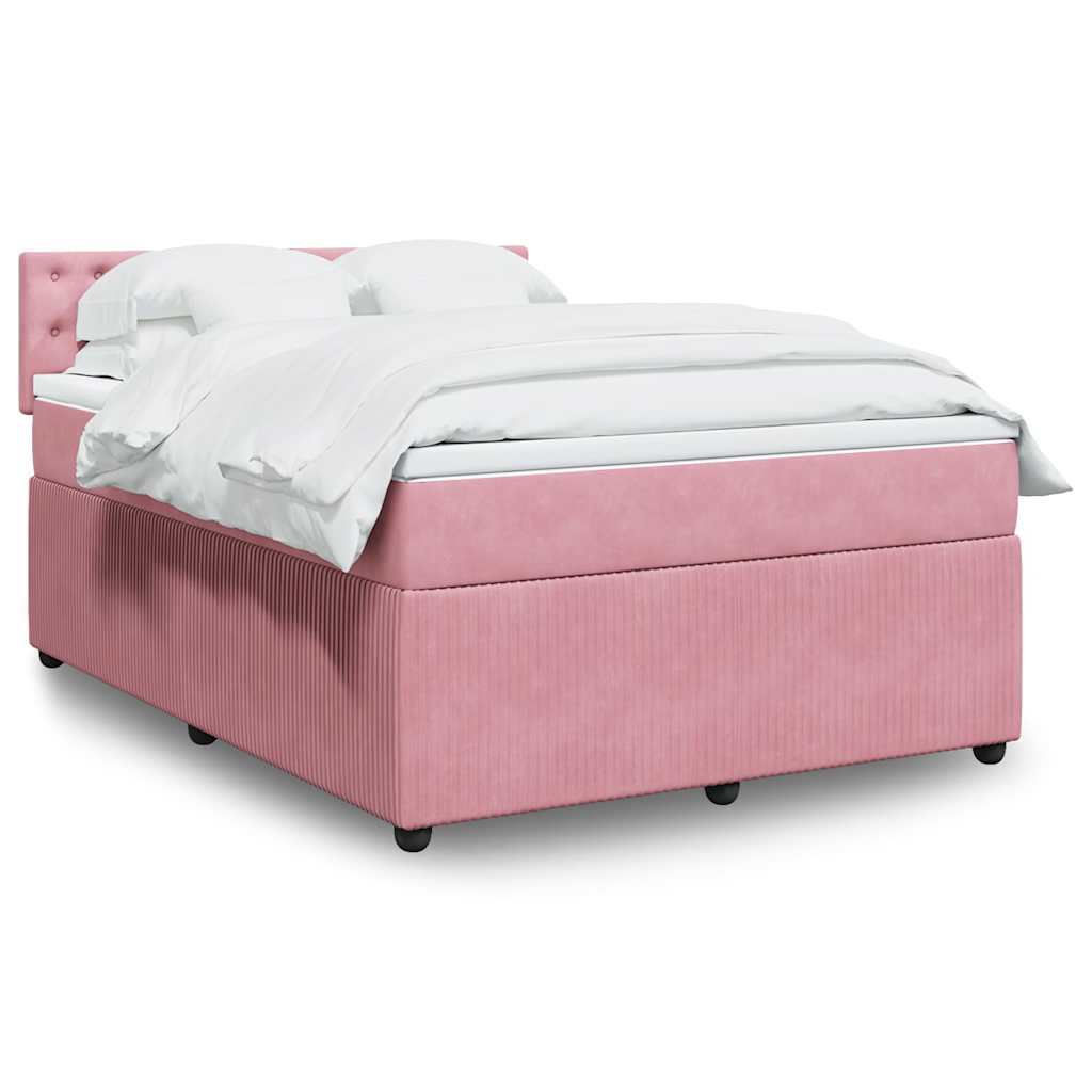 vidaXL Κρεβάτι Boxspring με Στρώμα Ροζ 140x200 εκ. Βελούδινο