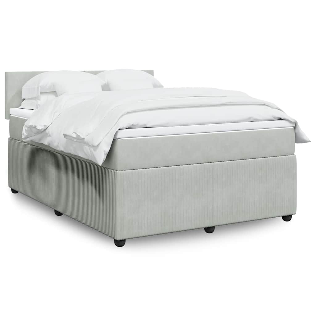 vidaXL Κρεβάτι Boxspring με Στρώμα Ανοιχτό Γκρι 160x200 εκ. Βελούδινο