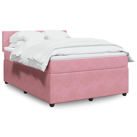 vidaXL Κρεβάτι Boxspring με Στρώμα Ροζ 160x200 εκ. Βελούδινο