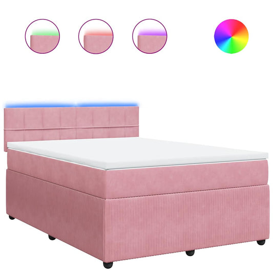 vidaXL Κρεβάτι Boxspring με Στρώμα Ροζ 160x200 εκ. Βελούδινο