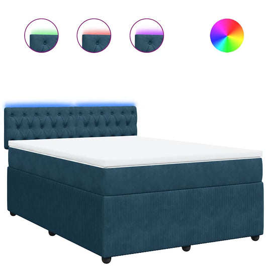vidaXL Κρεβάτι Boxspring με Στρώμα Μπλε 160x200 εκ. Βελούδινο