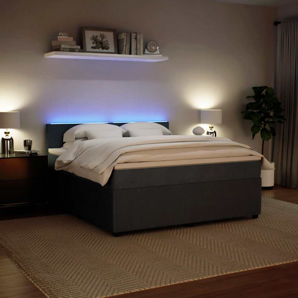 vidaXL Κρεβάτι Boxspring με Στρώμα Σκούρο Γκρι 180x200 εκ. Βελούδινο