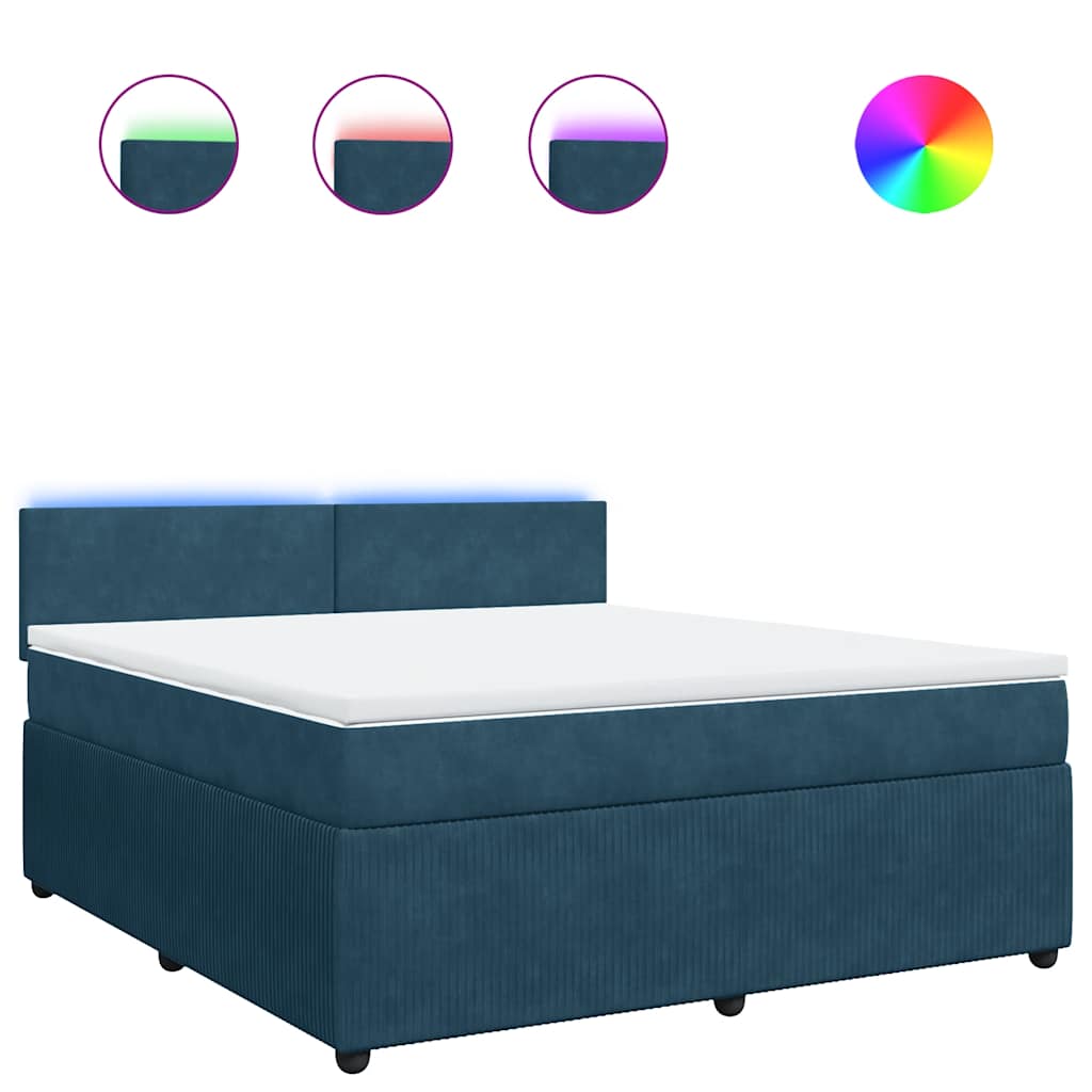 vidaXL Κρεβάτι Boxspring με Στρώμα Μπλε 180x200 εκ. Βελούδινο