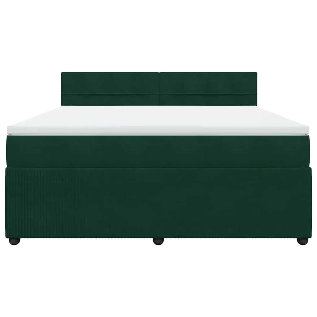 vidaXL Κρεβάτι Boxspring με Στρώμα Σκούρο Πράσινο 180x200εκ. Βελούδινο