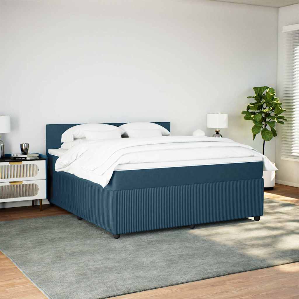 vidaXL Κρεβάτι Boxspring με Στρώμα Μπλε 180x200 εκ. Βελούδινο