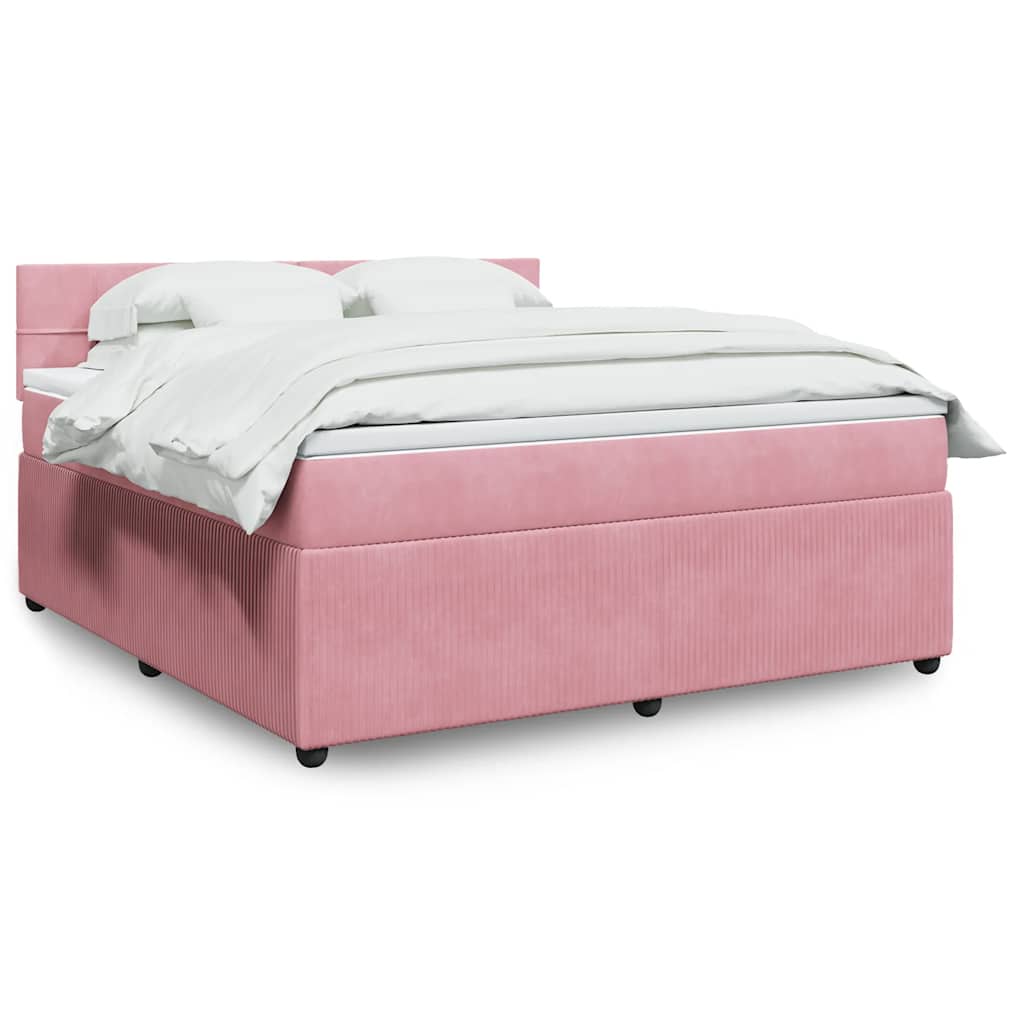 vidaXL Κρεβάτι Boxspring με Στρώμα Ροζ 180x200 εκ. Βελούδινο