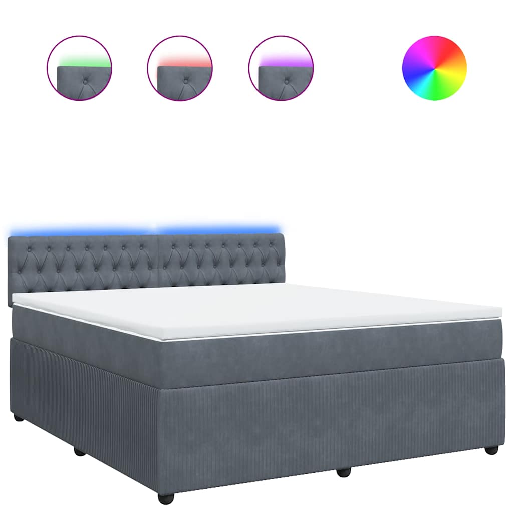 vidaXL Κρεβάτι Boxspring με Στρώμα Σκούρο Γκρι 180x200 εκ. Βελούδινο
