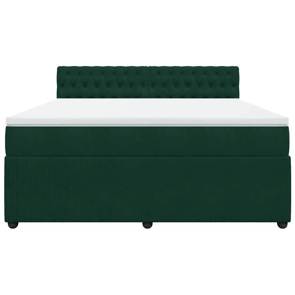 vidaXL Κρεβάτι Boxspring με Στρώμα Σκούρο Πράσινο 180x200εκ. Βελούδινο