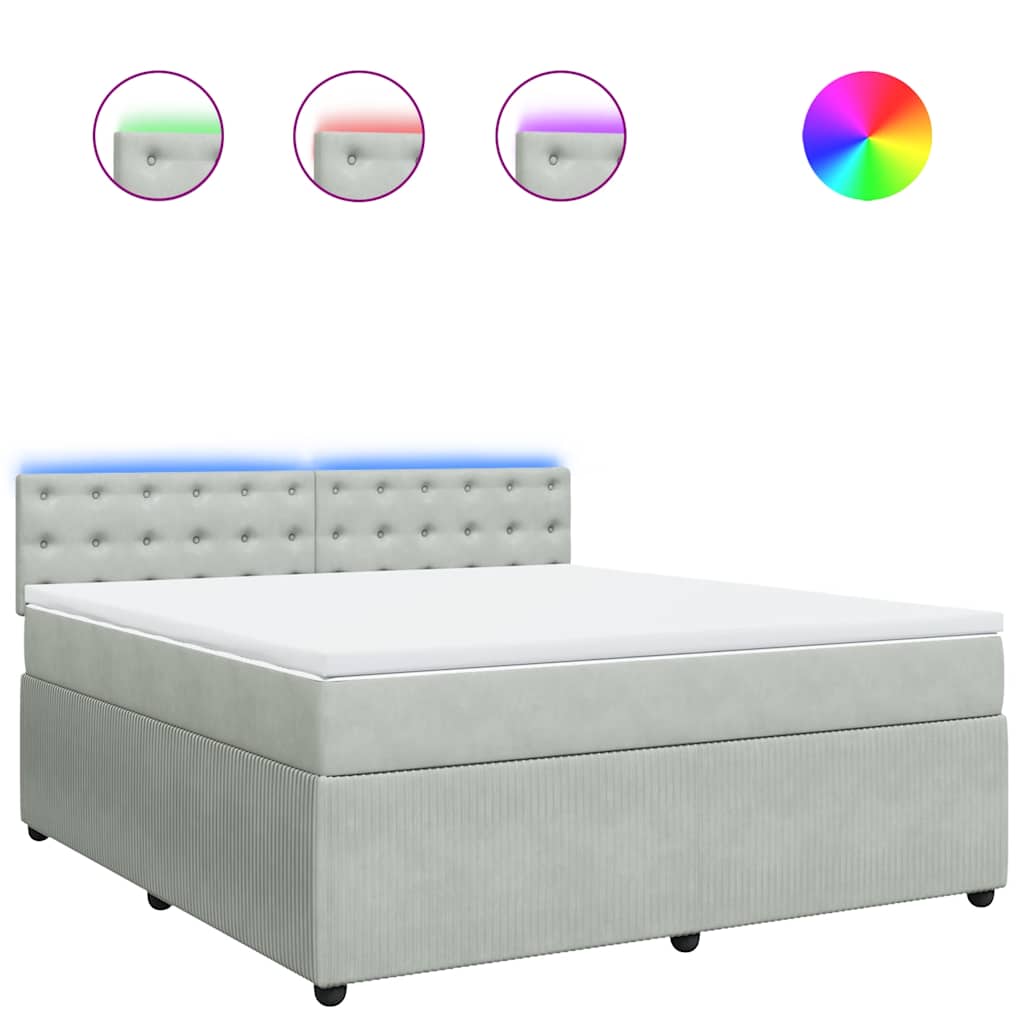 vidaXL Κρεβάτι Boxspring με Στρώμα Ανοιχτό Γκρι 180x200 εκ. Βελούδινο
