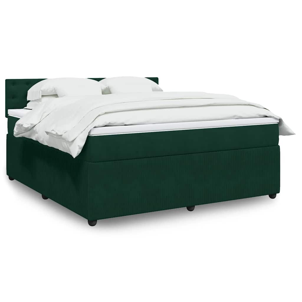 vidaXL Κρεβάτι Boxspring με Στρώμα Σκούρο Πράσινο 180x200εκ. Βελούδινο