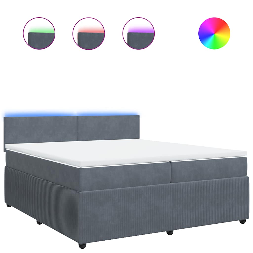 vidaXL Κρεβάτι Boxspring με Στρώμα Σκούρο Γκρι 200x200 εκ. Βελούδινο