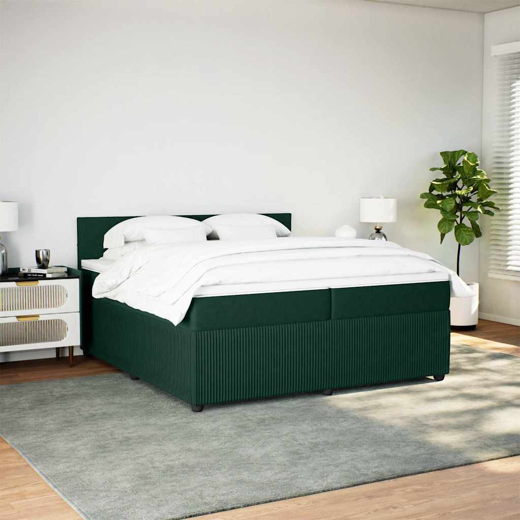 vidaXL Κρεβάτι Boxspring με Στρώμα Σκούρο Πράσινο 200x200εκ. Βελούδινο