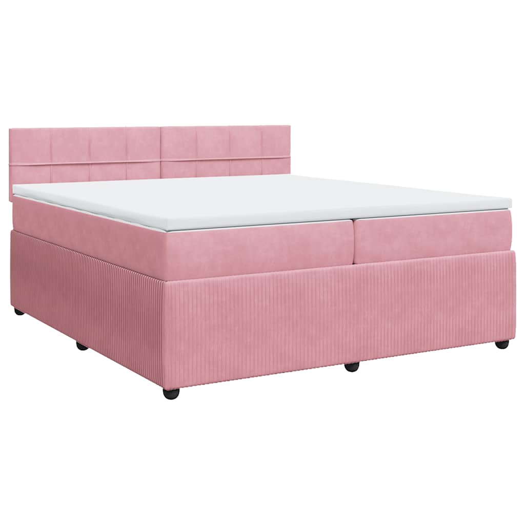 vidaXL Κρεβάτι Boxspring με Στρώμα Ροζ 200x200 εκ. Βελούδινο