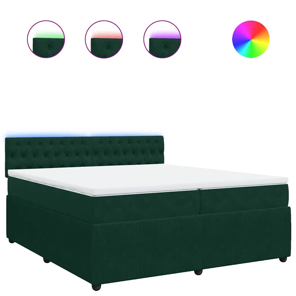 vidaXL Κρεβάτι Boxspring με Στρώμα Σκούρο Πράσινο 200x200εκ. Βελούδινο