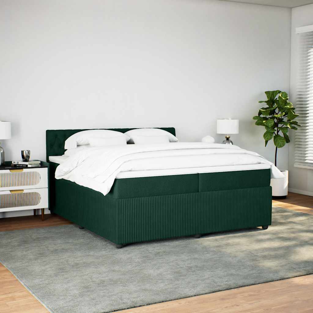 vidaXL Κρεβάτι Boxspring με Στρώμα Σκούρο Πράσινο 200x200εκ. Βελούδινο