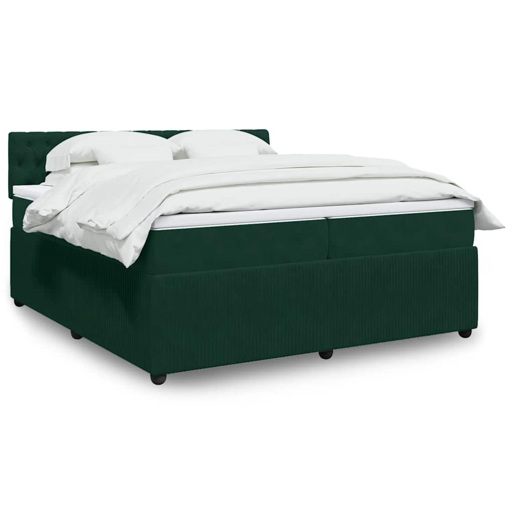 vidaXL Κρεβάτι Boxspring με Στρώμα Σκούρο Πράσινο 200x200εκ. Βελούδινο