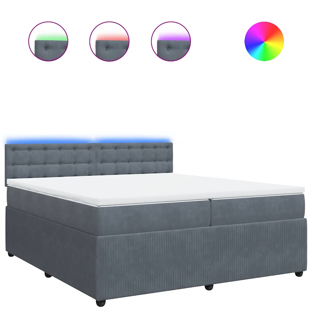 vidaXL Κρεβάτι Boxspring με Στρώμα Σκούρο Γκρι 200x200 εκ. Βελούδινο