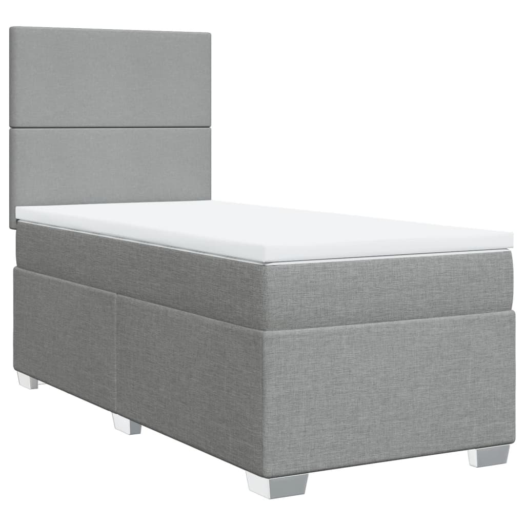 vidaXL Κρεβάτι Boxspring με Στρώμα Ανοιχτό Γκρι 90x190 εκ. Υφασμάτινο