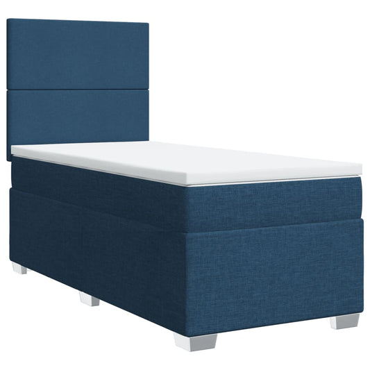 vidaXL Κρεβάτι Boxspring με Στρώμα Μπλε 90x200 εκ.Υφασμάτινο