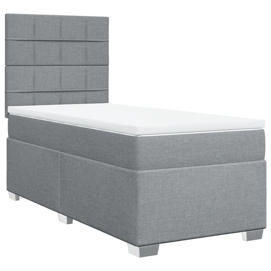 vidaXL Κρεβάτι Boxspring με Στρώμα Ανοιχτό Γκρι 90x200 εκ. Υφασμάτινο