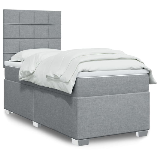 vidaXL Κρεβάτι Boxspring με Στρώμα Ανοιχτό Γκρι 90x200 εκ. Υφασμάτινο