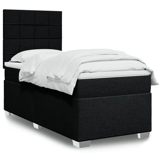 vidaXL Κρεβάτι Boxspring με Στρώμα Μαύρο 90x200 εκ. Υφασμάτινο