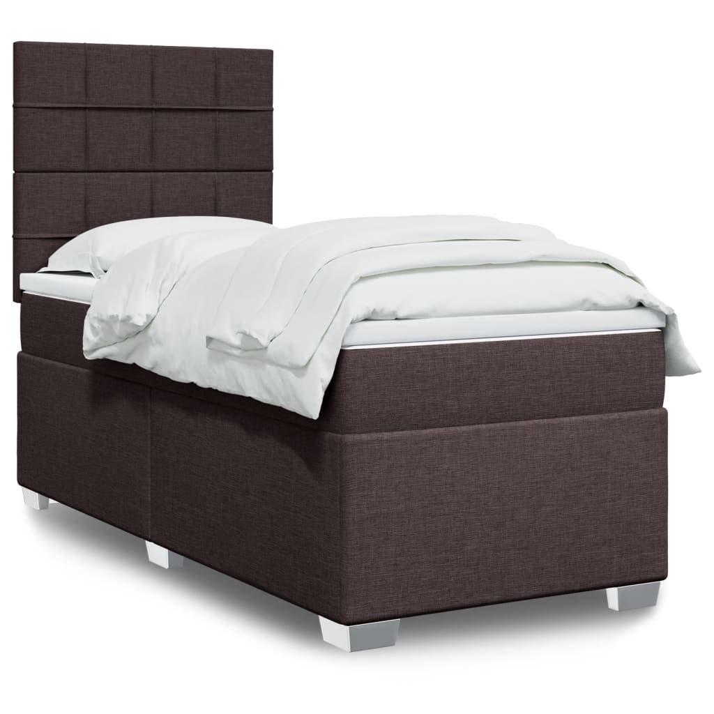 vidaXL Κρεβάτι Boxspring με Στρώμα Σκούρο Καφέ 90x200 εκ. Υφασμάτινο